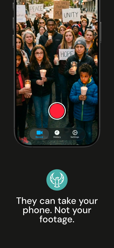 Mockingjay app showing secure recording interface