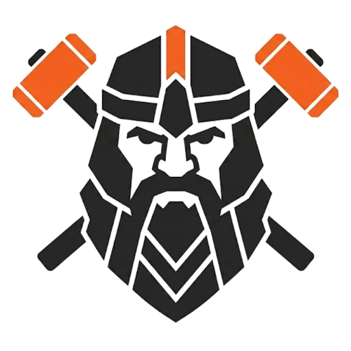 Smia icon: a dwarf smith with crossed forge hammers