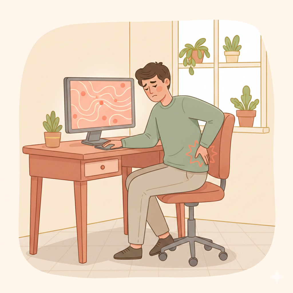 Illustration of back pain from prolonged sitting